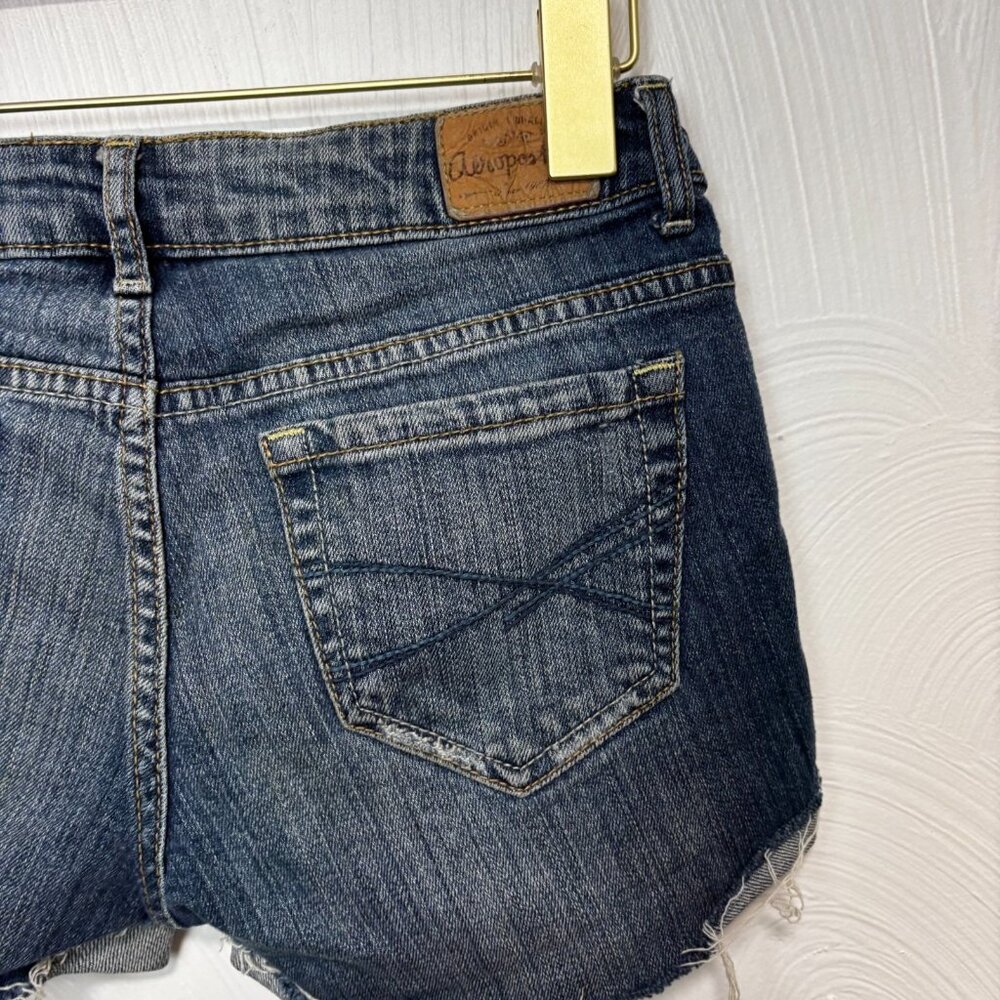 Aeropostale Bermuda Jean Shorts Blue Cuffed Cutoff Casual Medium Wash Womens 0 - Picture 4 of 6